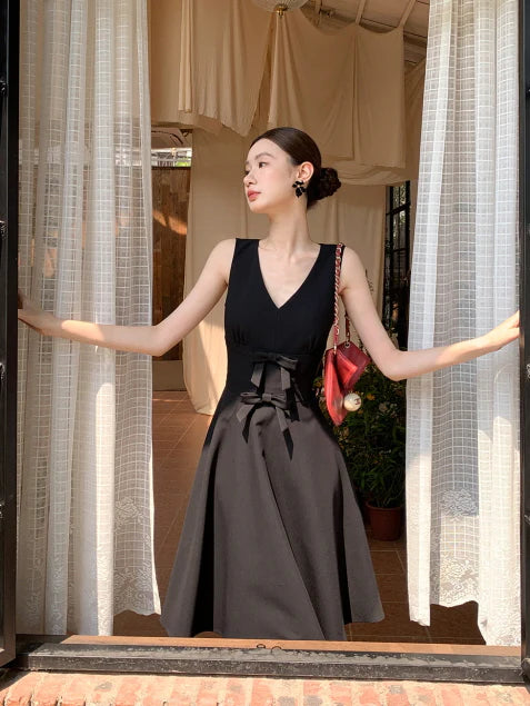 Double Ribbon Waist Classic Flare Dress