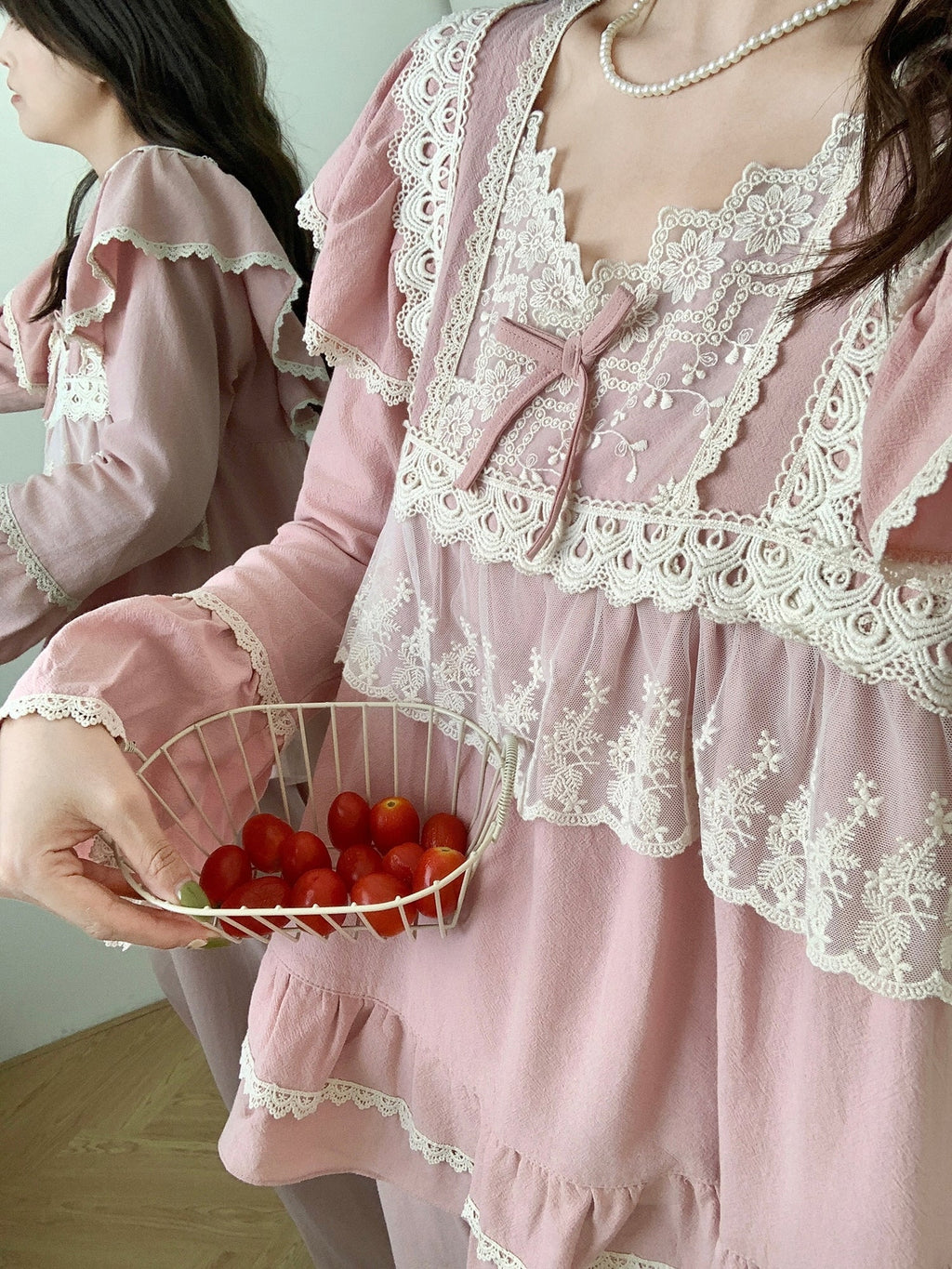 Vintage Lace-Trimmed Cozy Loungewear