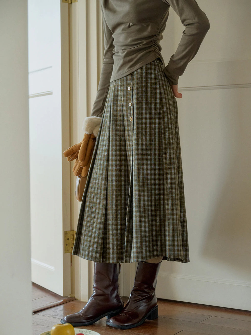 Timeless Plaid Wool Midi Skirt