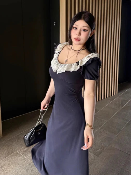 Midnight Lace Ruffle Dress