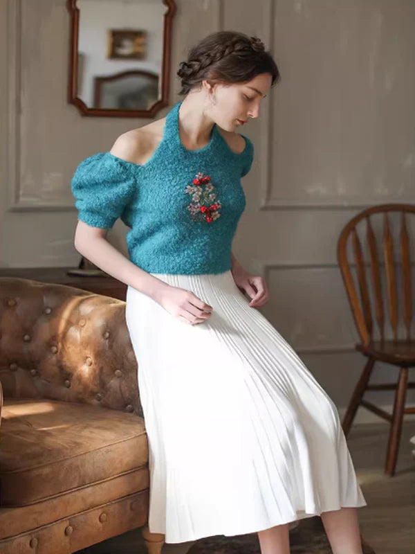 Hand-Embroidered Knit Top