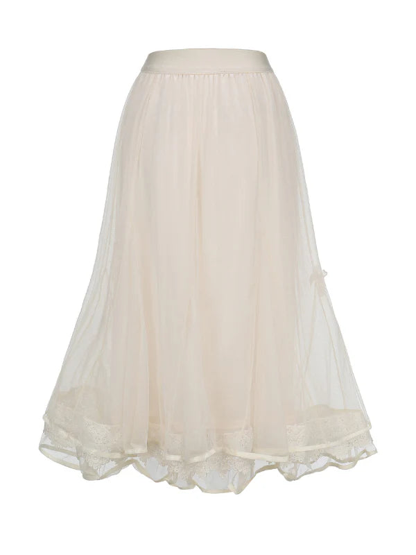 Pearl Ribbon Tulle Skirt