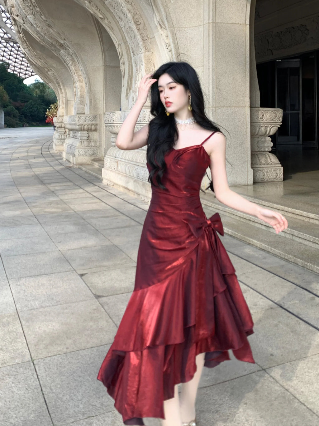 Crimson Elegance Mermaid Bow Dress