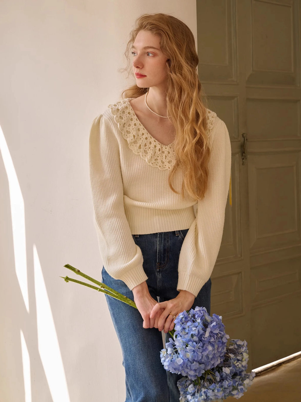 Vintage Lace Collar Knit Sweater