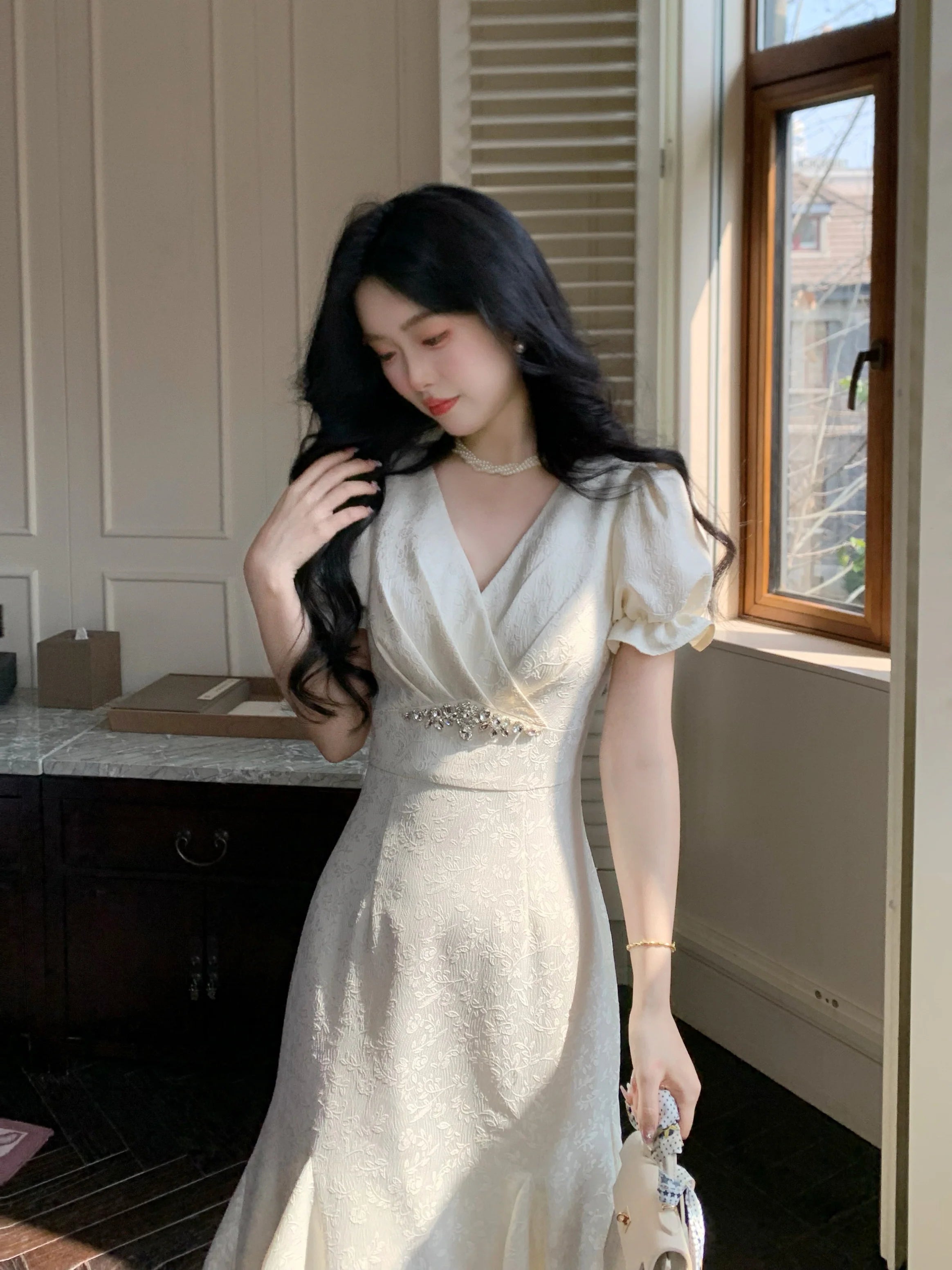 Cubic-Embellished Jacquard Princess Dress