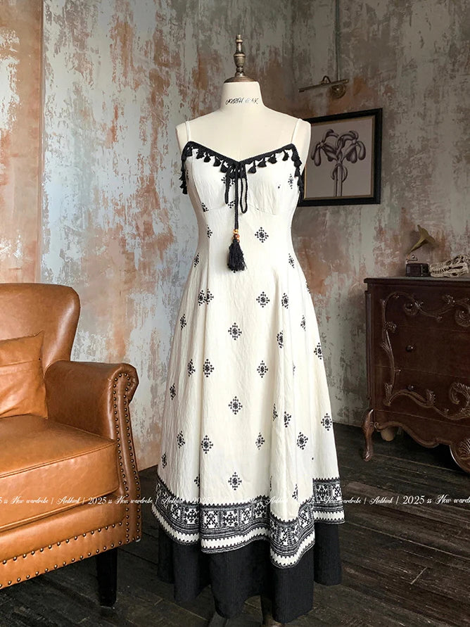 Black Tassel Embroidery Layered Dress