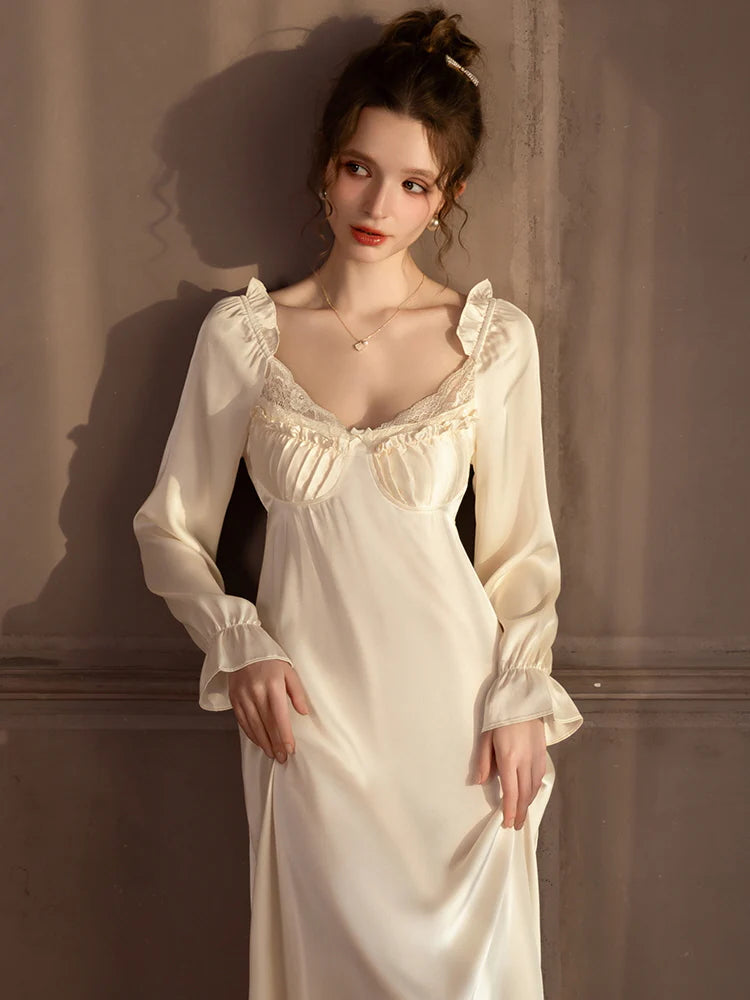 Silk Elegance Lace-Trimmed Nightgown