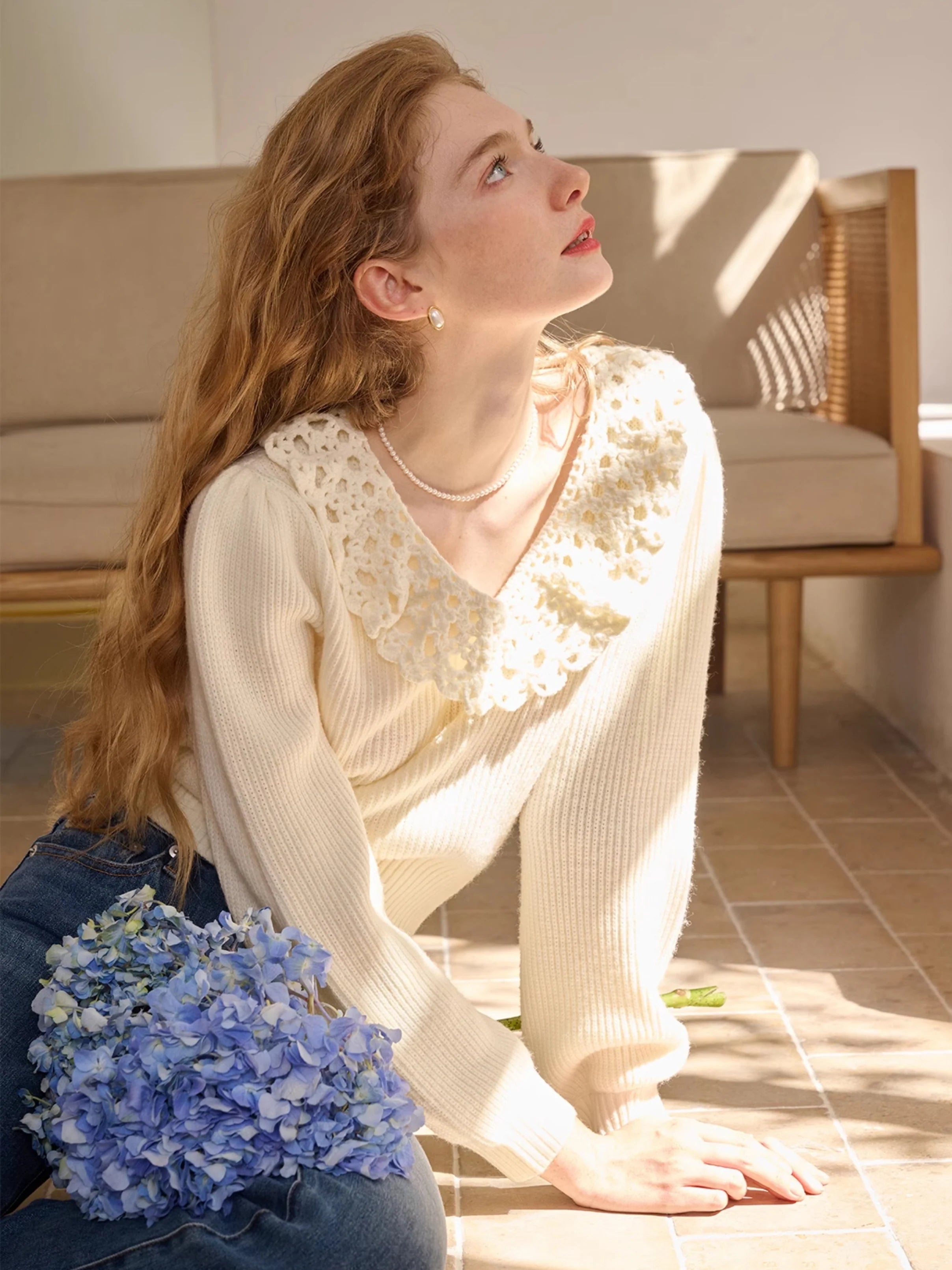 Vintage Lace Collar Knit Sweater