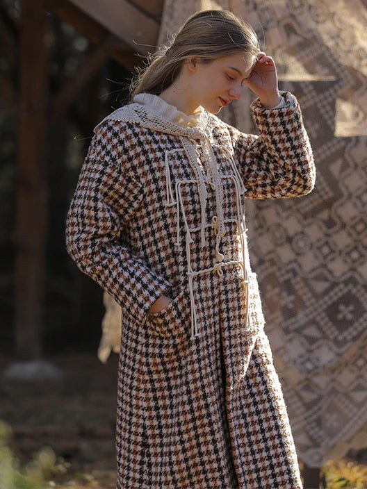 Vintage Houndstooth Lace Trim Coat