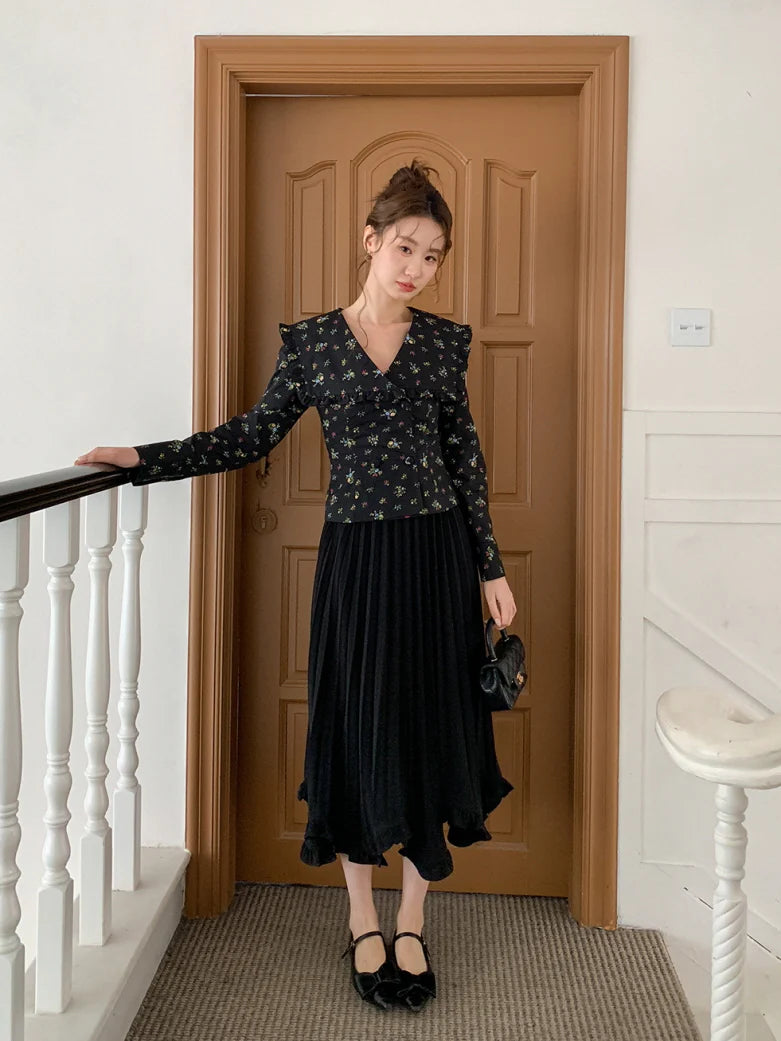 Black Vintage Floral Blouse