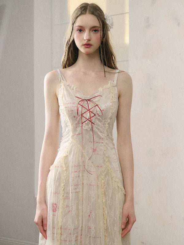 Elegant Lace Red Strap Dress