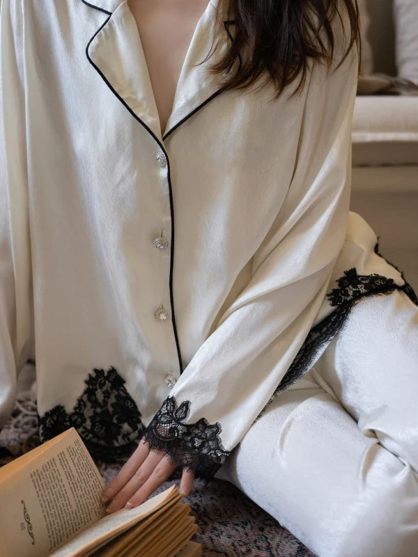Ivory Muse Lace-Trim Pajama Set
