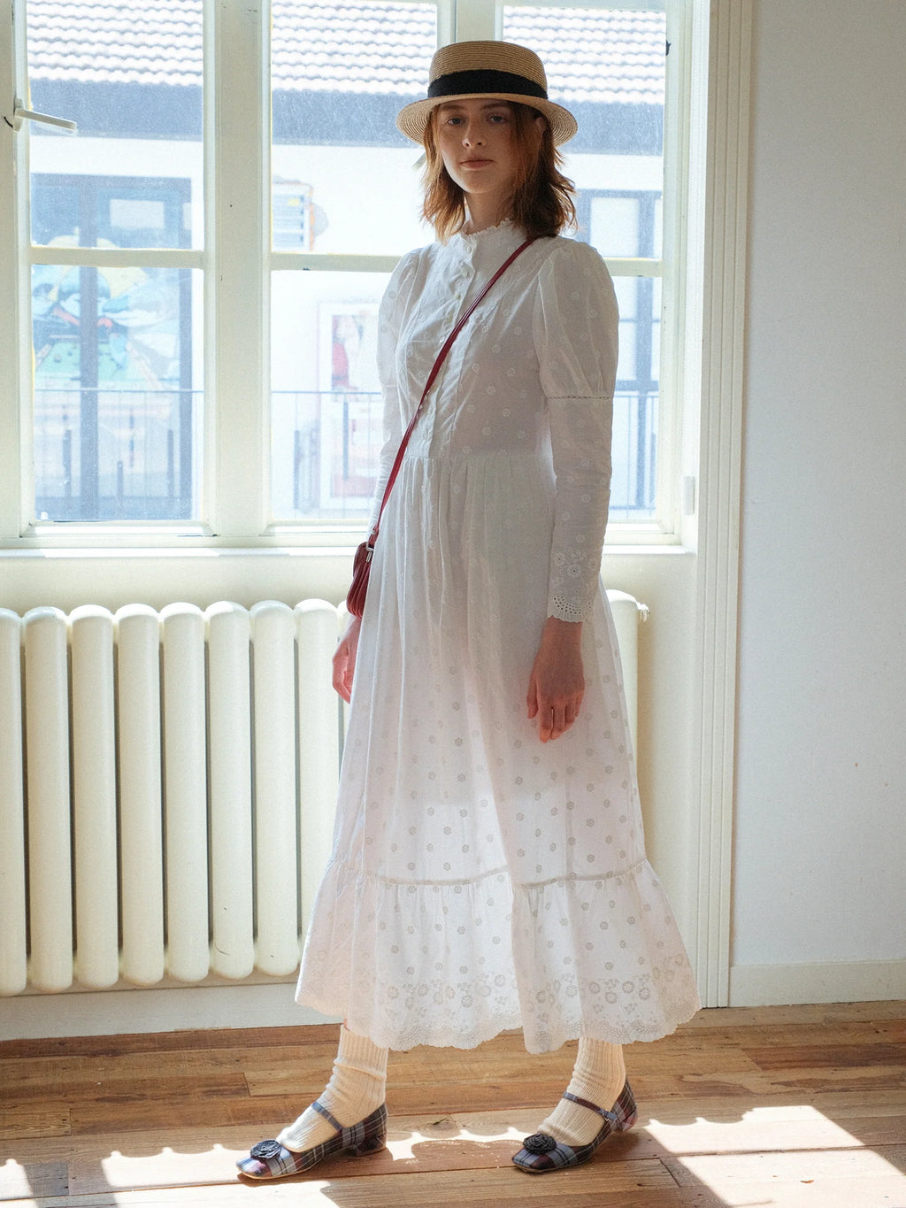 Vintage Embroidered Cotton Maxi Dress