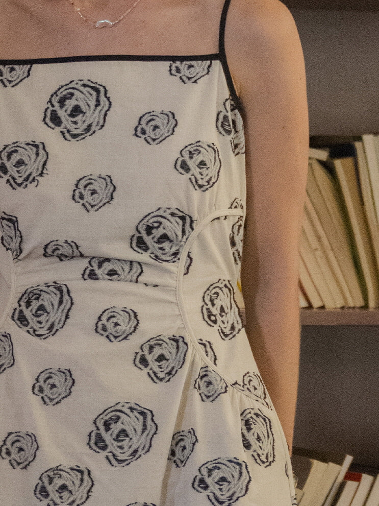 Monochrome Rose Vintage Cotton Dress