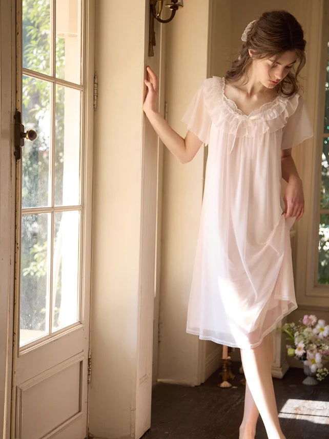 Ethereal Ruffled Lace Nightgown