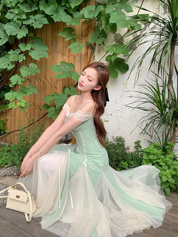 Evelyn's Mint Princess Slit Mesh Dress