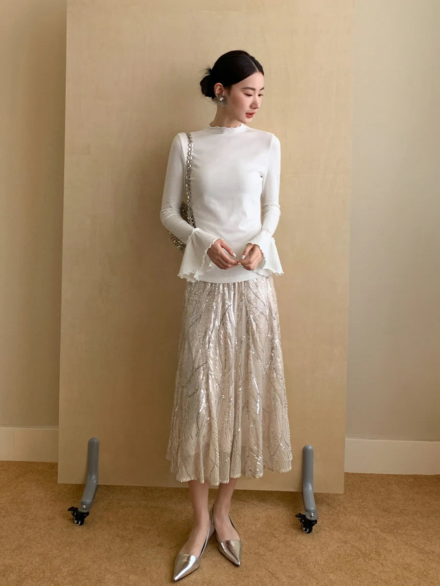 Champagne Sequin A-Line Skirt