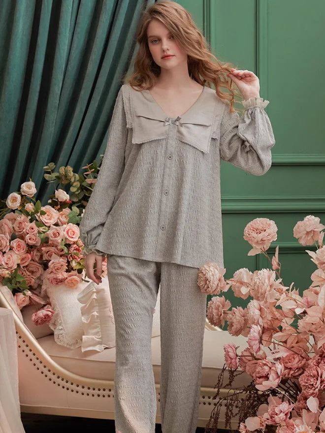Cute Bow Collar Pajama Set