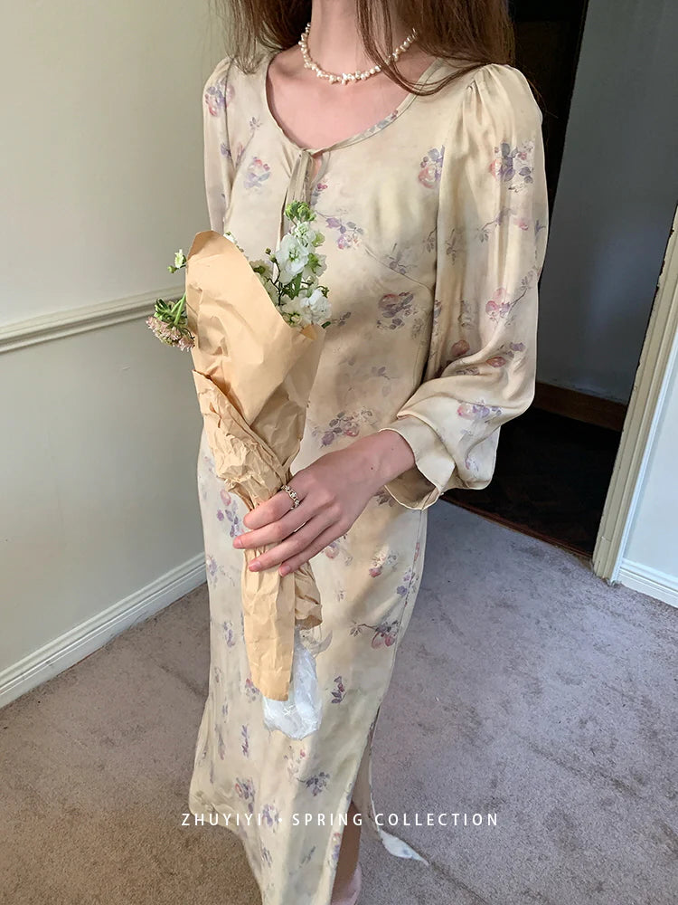 Vintage Bloom Sheer Sleeve Dress