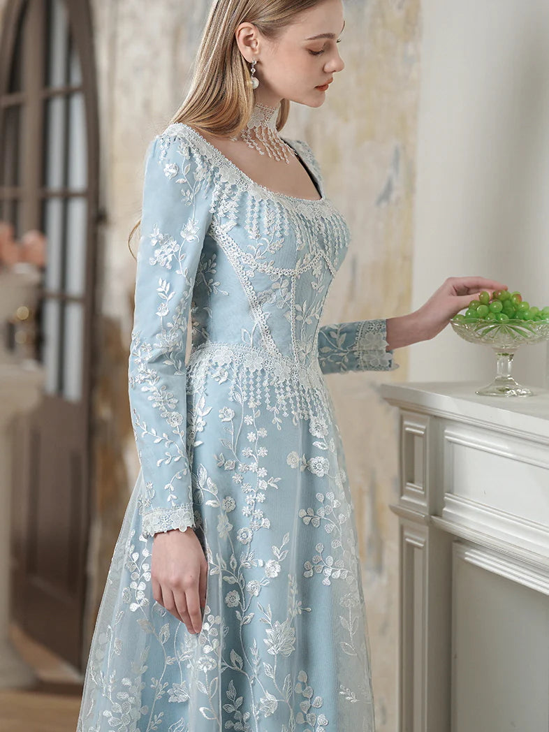 Celestial Blue Embroidered Lace Dress