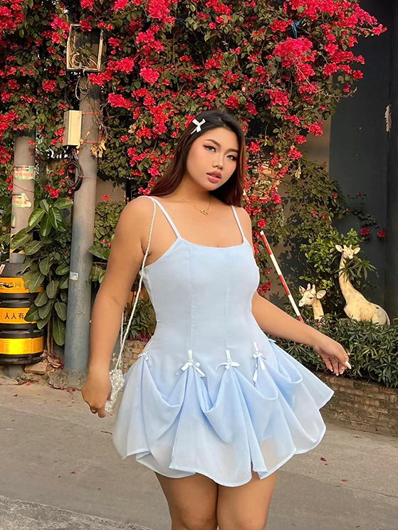 Blue Ribbon Balloon Hem Dress