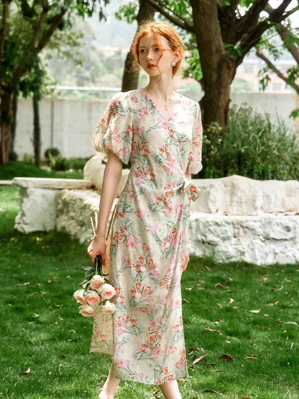 Ethereal Floral Wrap Dress
