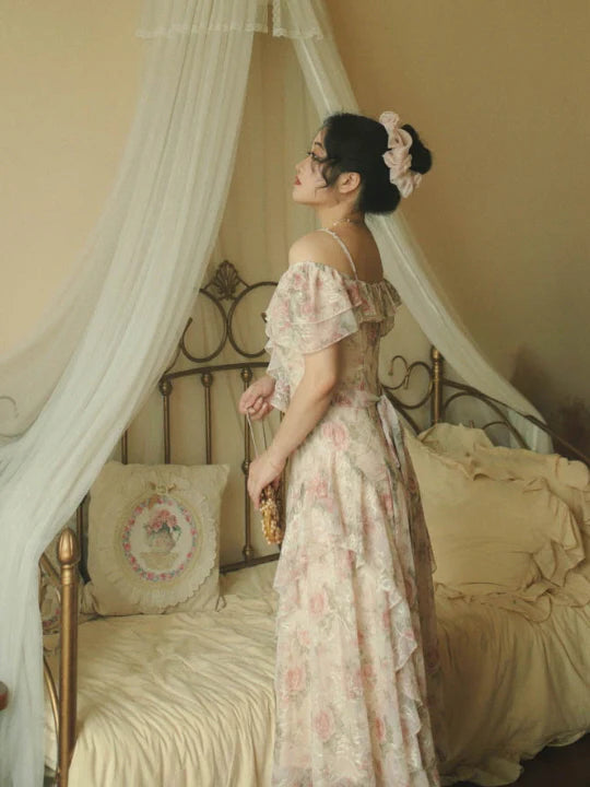 Ethereal Rose Garden Ruffle Dress