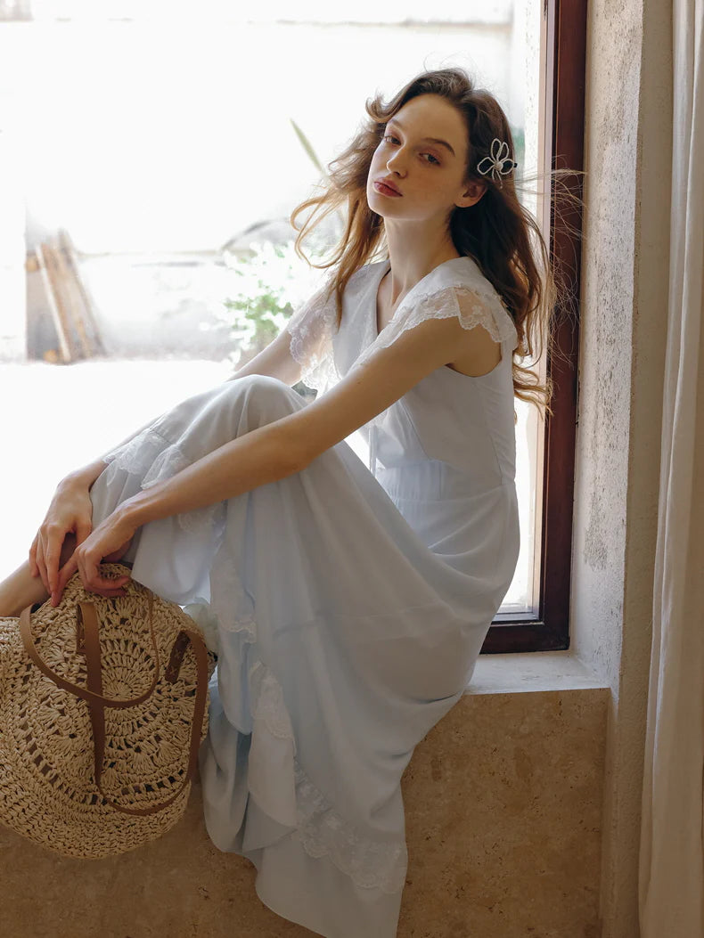 Sky Blue Lace Collar Dress