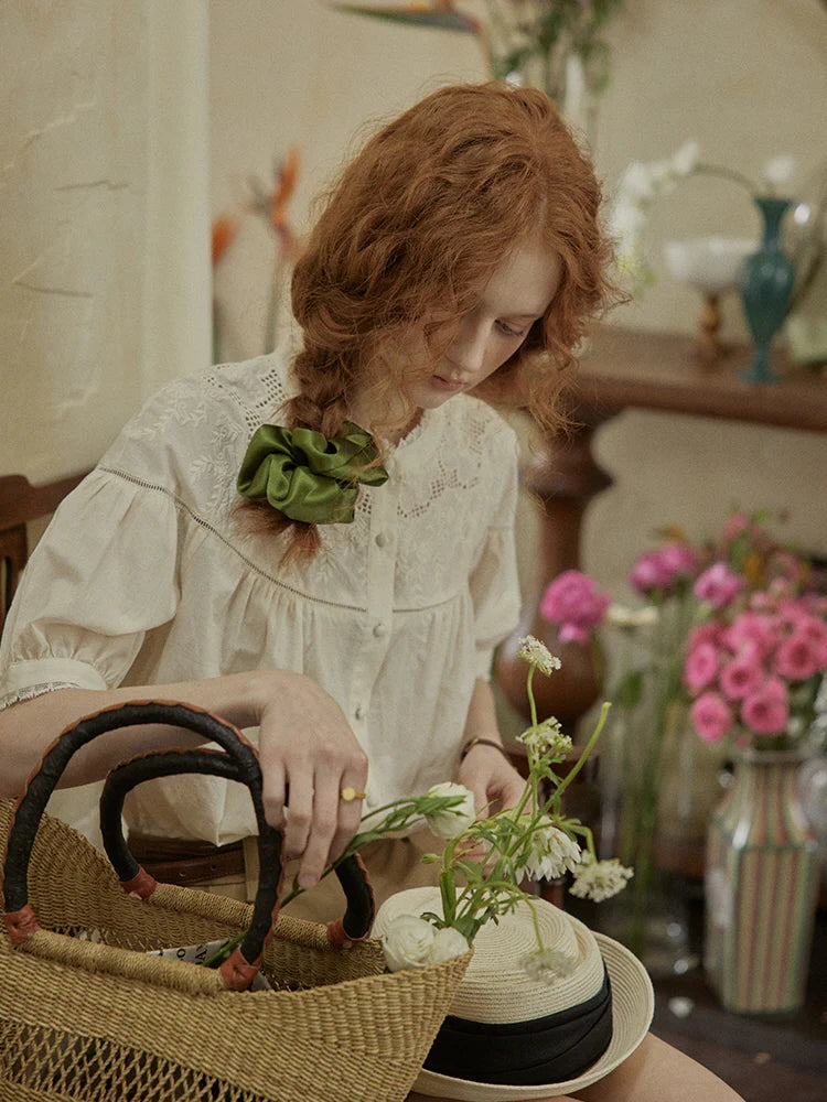 Victorian Lace Embroidered Cotton Blouse