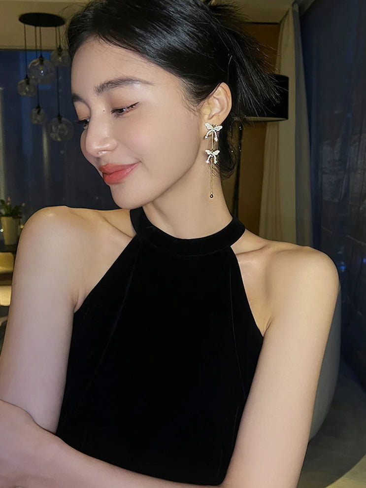 Double Butterflies Gold Earrings