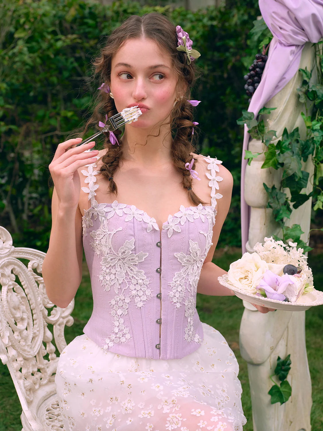 Floral Embroidered Corset & Sheer Skirt