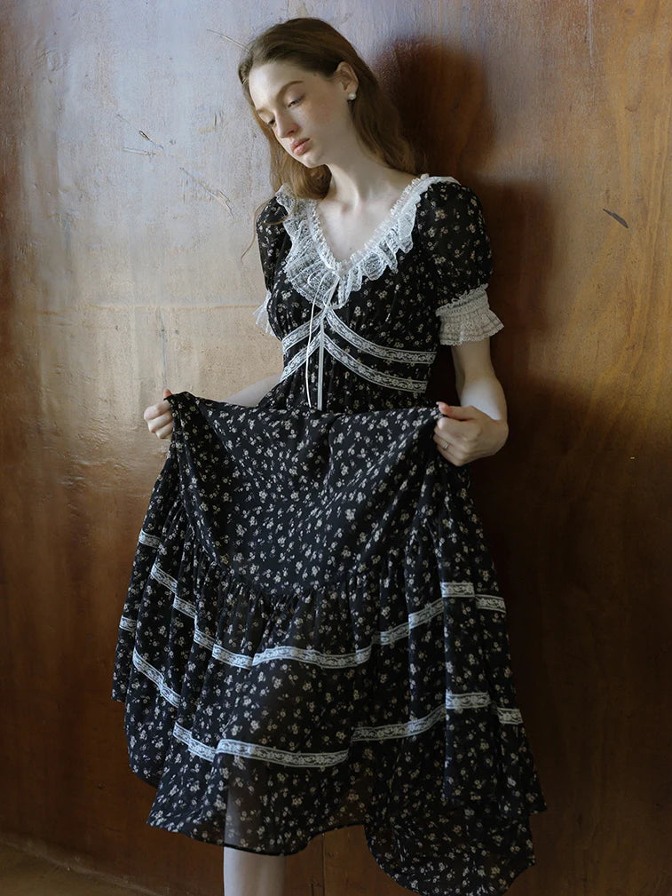 Midnight Blossom Fairy Black Dress