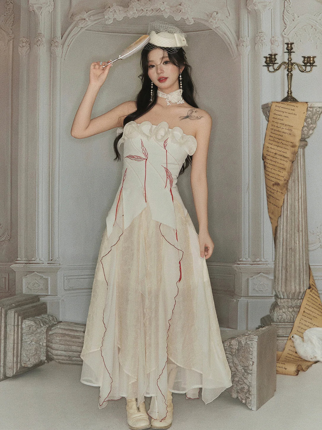 Enchanted Rose Embroidered Corset & Flowing Chiffon Skirt