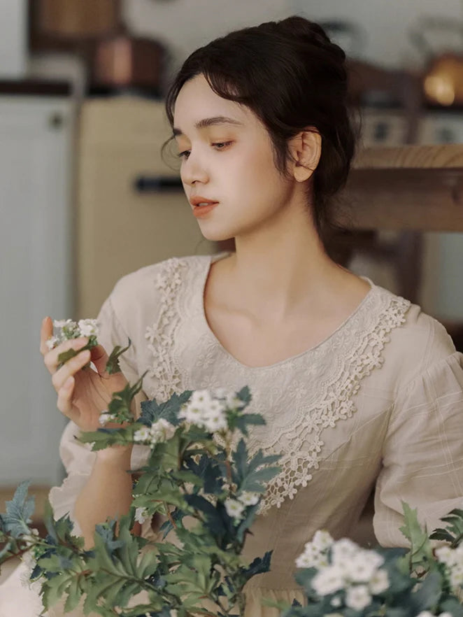 Vintage Embroidered Collar Cotton Dress