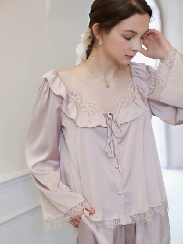 Vintage Lace-Frill Satin Slumber Pajama