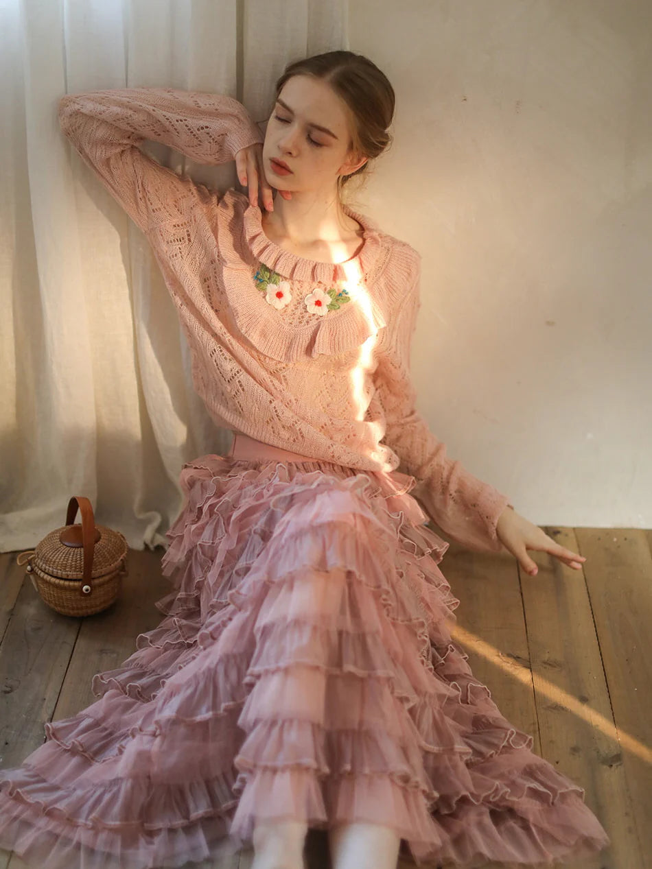 Delicate Blossom Lace Knit Sweater