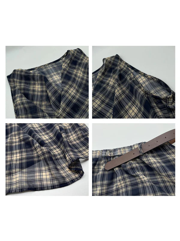 Vintage Check Sleeveless Top & Maxi Skirt Set