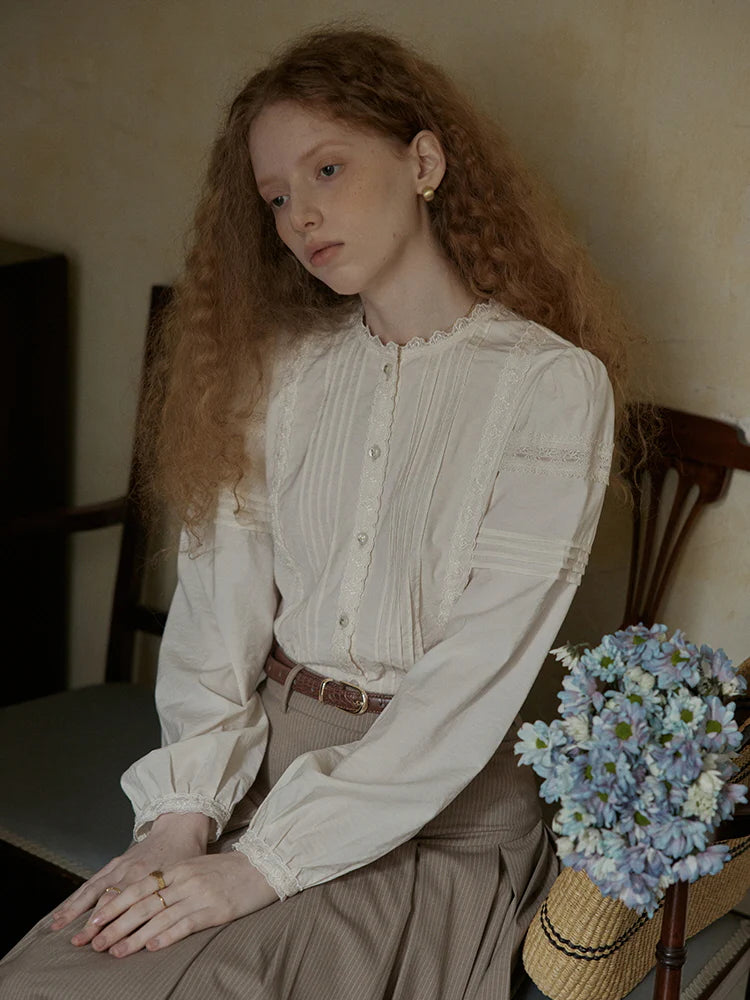 Romantic Vintage Pintuck Lace Blouse