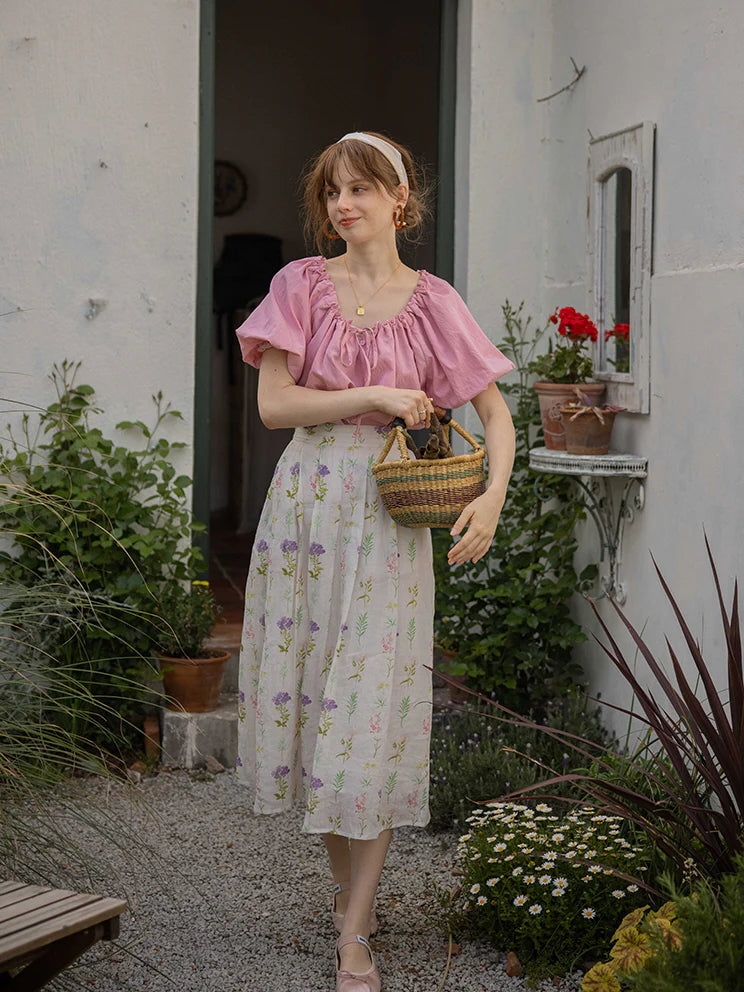 Olivia's Pink Puff-Sleeve Summer Blouse