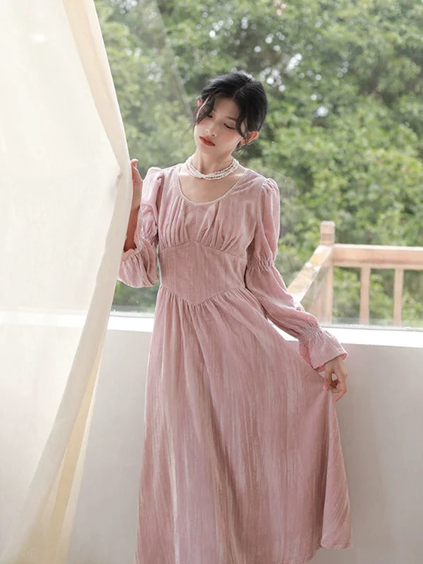 Vintage Pink Velvet Elegance Dress