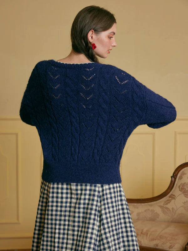 Navy Floral Wool Cardigan