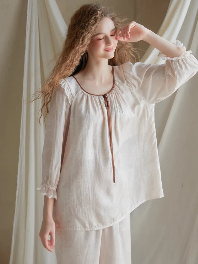 Vintage Ruffled Lace Trim Pajama Set