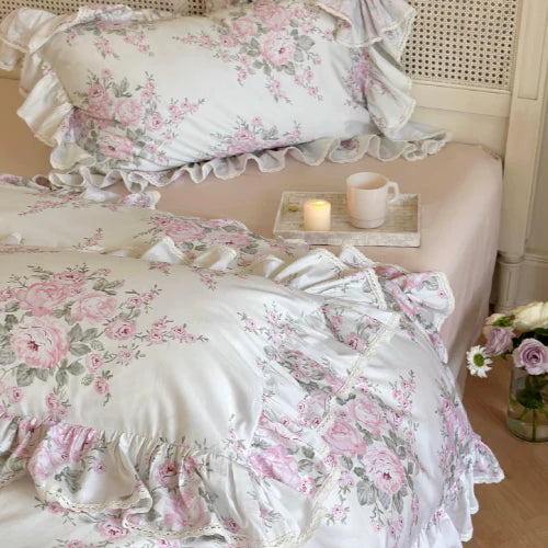 Pink Rose Lace Bedding Set
