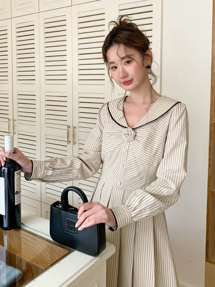 Striped Sailor Collar Dress