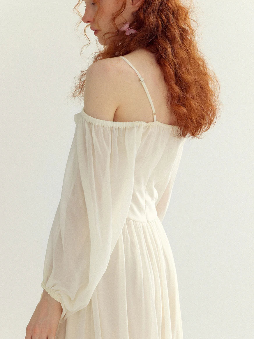 Ethereal Off-Shoulder Chiffon Dress