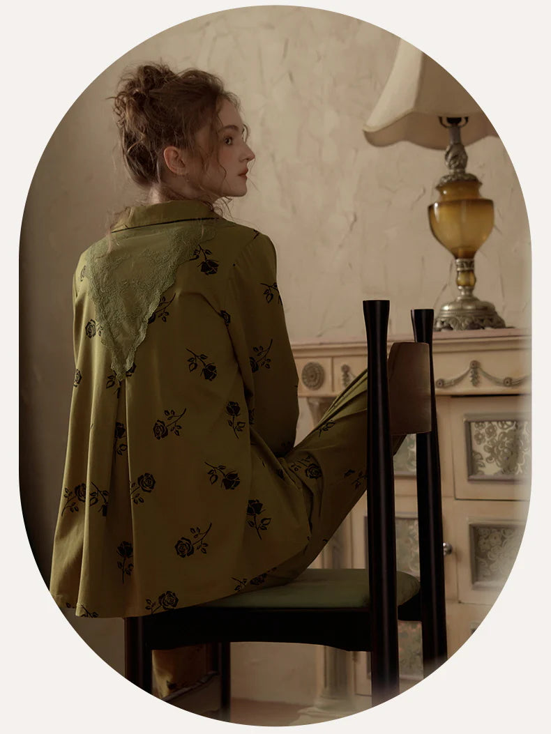 Vintage Rose Embroidered Pajama Set