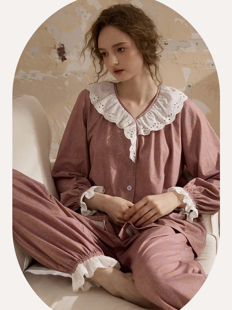 Vintage Rose Lace Collar Pajama Set