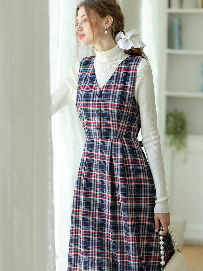 Plaid Dreams Sleeveless Pinafore Dress