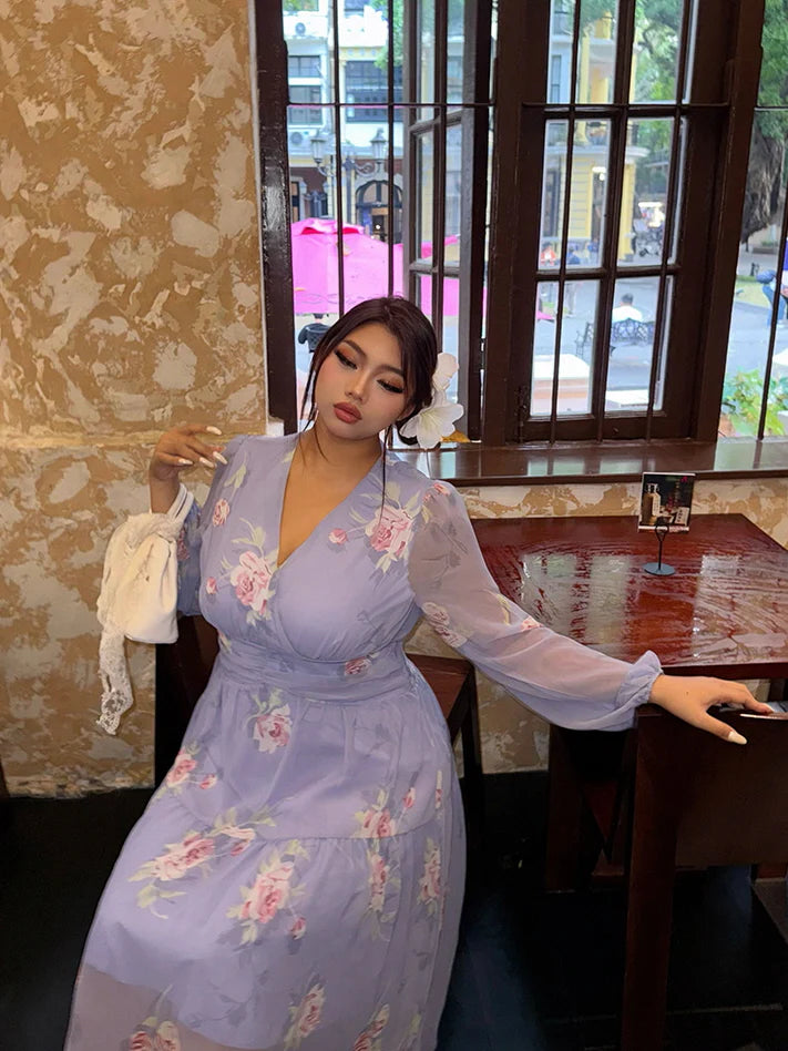 Lavender Rose Garden Chiffon Dress