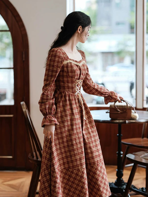 Vintage French Chic Checkered Dress
